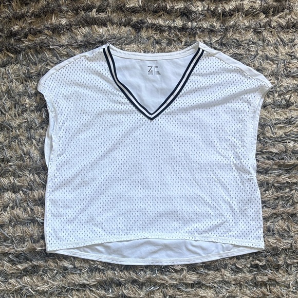 Zella Tops - Zella White Mesh V-Neck Tank with Black Trim